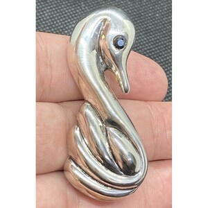 Vintage Sterling Silver Puffy Swan Brooch Pendant Unique Animal