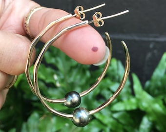 14 kt gold filled Tahitian Pearl Hoops