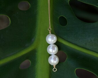 Triple White Pearl 14 Kt Gold Filled Dainty Chain Necklace