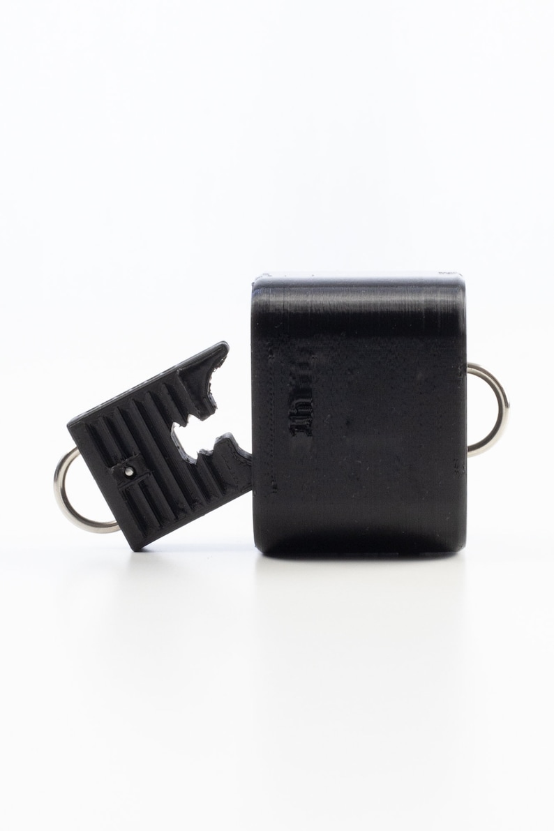 May include: Black plastic key chain with a metal ring and the text "3D Print" on the side.