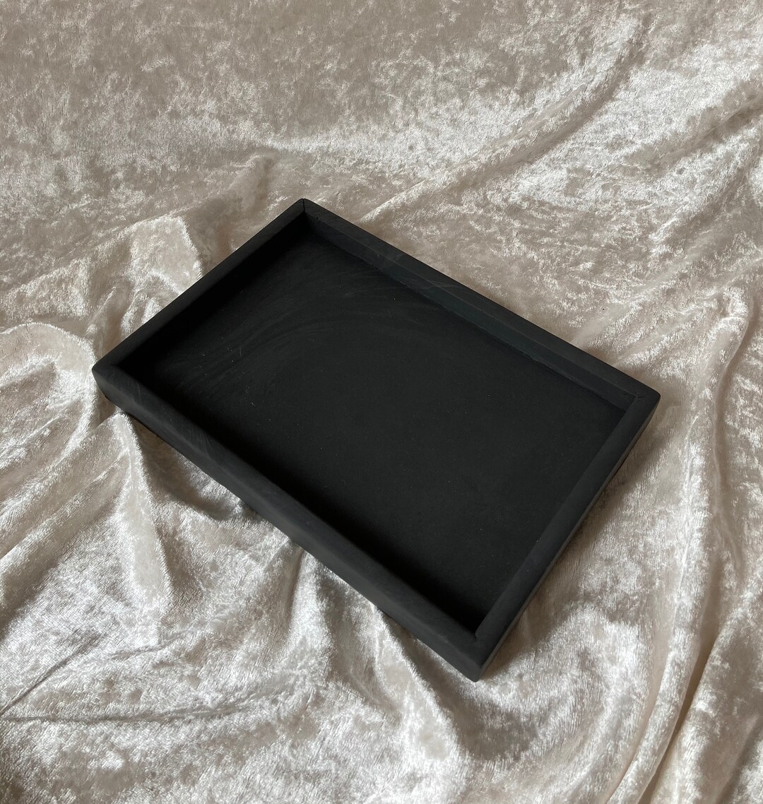 Matte Black Decorative Tray Handmade Minimalist Home Decor Rectangle