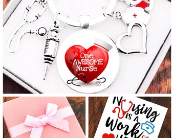 Nurse Gift, Nurse Keyring, Nursing Is A Work Of Heart, Awesome Nurse, Student Nurse, Graduating Nurse, Personalised Initial, Gift Box & Card
