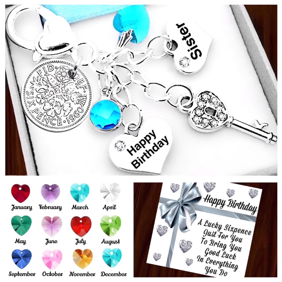 60th Key 60th Birthday Gift, 1966 Lucky Sixpence, Personalised, Rhinestone Key ...