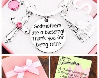 Godmother Gift, Godmothers Are A Blessing Thank You For Being Mine, Godfather Gift, Pink Or Blue, Personalised Initial, Gift Boxed & Card