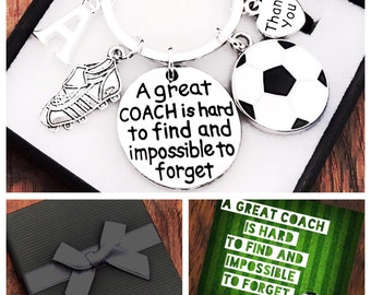 Football Coach Keyring, A Great Coach Is Hard To Find And Impossible To Forget, Football Keyring, Gift Box And Gift Card Box Colour Choice