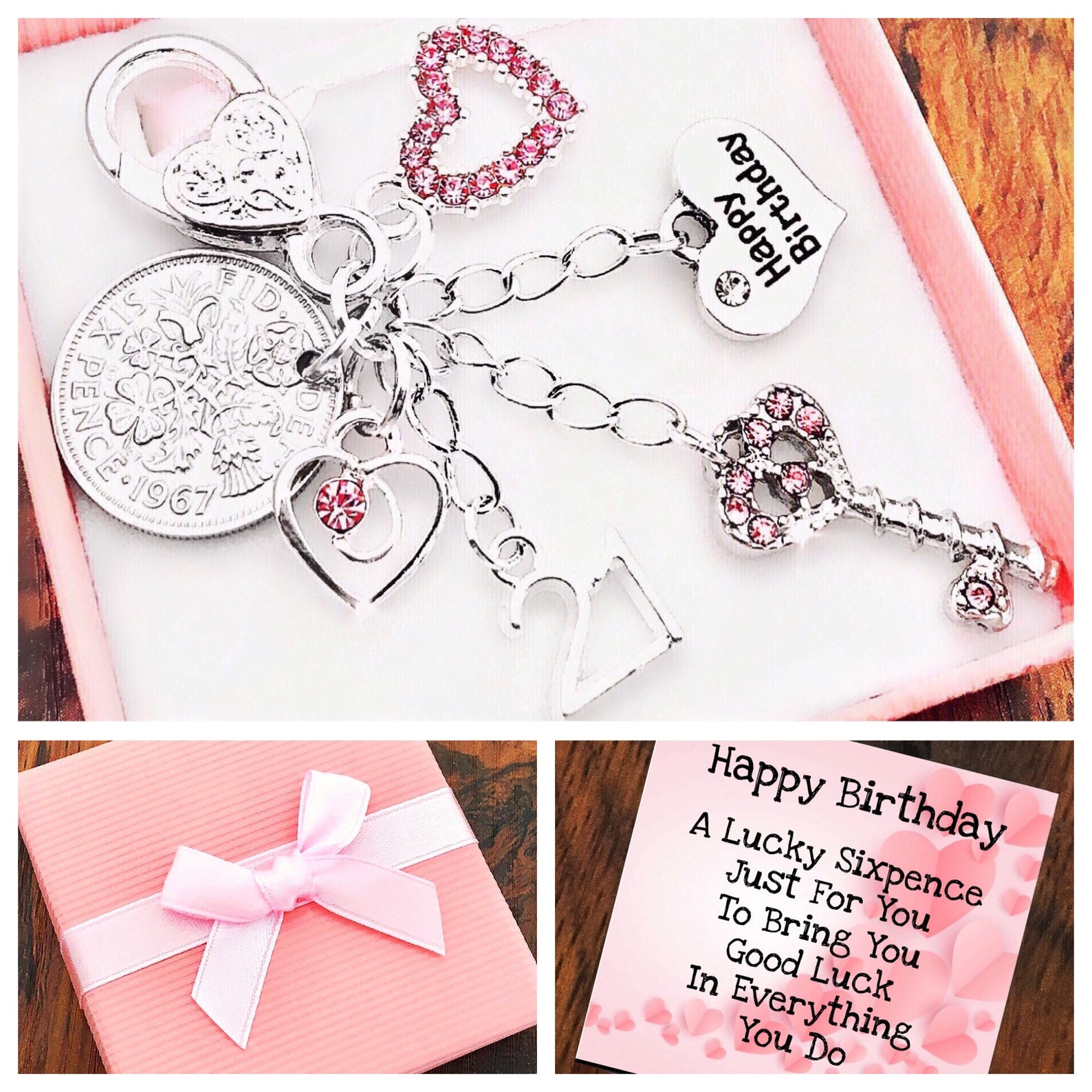 Happy 40th Birthday Gift Pink Rhinestone Key Keyring Lucky | Etsy