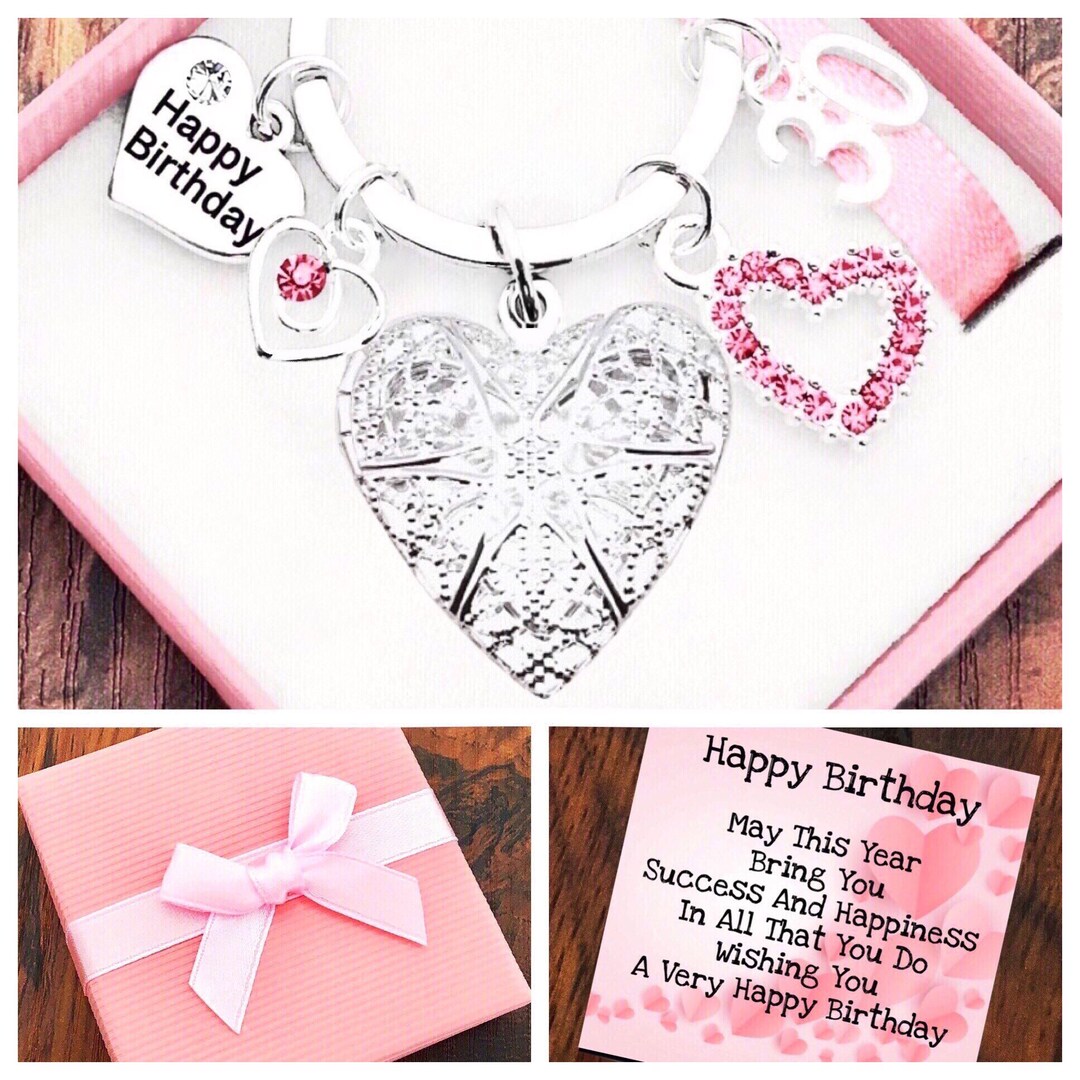 Happy 70th Birthday Gift, 70th Keepsake Gift, Pink Heart Locket Keyring ...