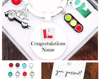 Driving Test Gift, Personalised, Keyring, Congratulations On Your Driving Test, Silver Car, New Driver, Birthstone, Initial, Box/Bag, Card