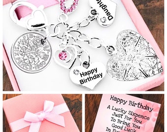 Happy 60th Birthday Gift, Heart Locket Keyring, 1964 LUCKY SIXPENCE, 60th Keepsake Gift, Choice Of Heart & Number Charm, Gift Box and Card