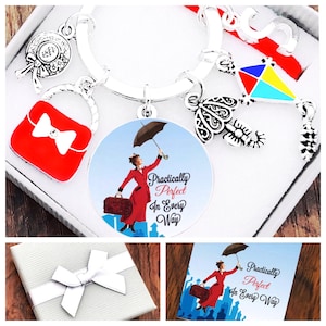 Mary Poppins Gift,Practically Perfect In Every Way, Mary Poppins Keyring, Mary Poppins Keepsake, Gift Box and Gift Card