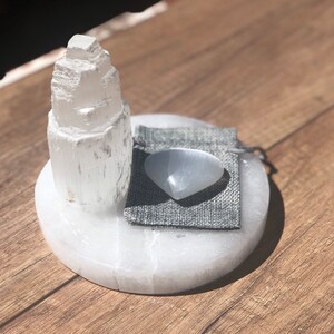 Selenite Mini Tower & Heart Duo w/ pouch