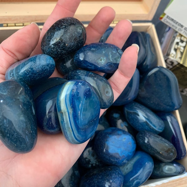 Reiki Infused Blue Agate Tumbled/Polished Gemstone.