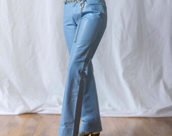 baby blue leather pants