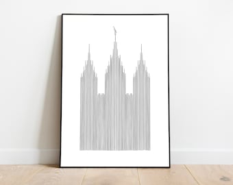 Salt Lake Temple - Line Art - LDS Wall Art - Church of Jesus Christ Print - Modern Print
