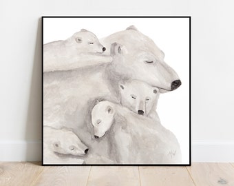 Mama Bear Watercolor - Digital Print - Polar Bear, Nursery Art - Animal Wall Decor