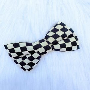 Black Checkerboard Checked Hook and Loop Dog Pet Bow tie Collar Accessory