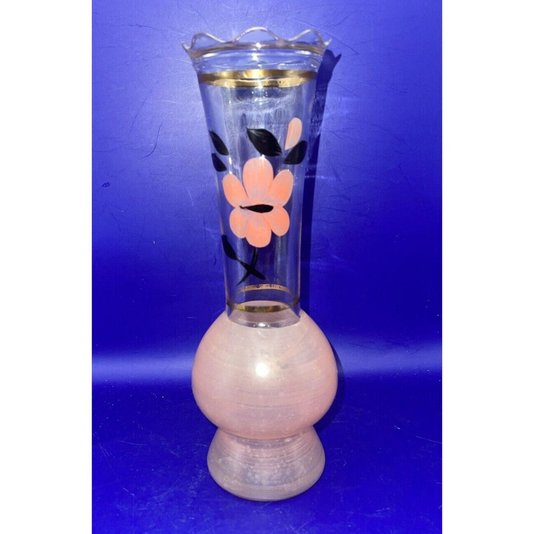 Vintage Bartlett Collins Hand Painted Glass Bud Vase Pink Etsy