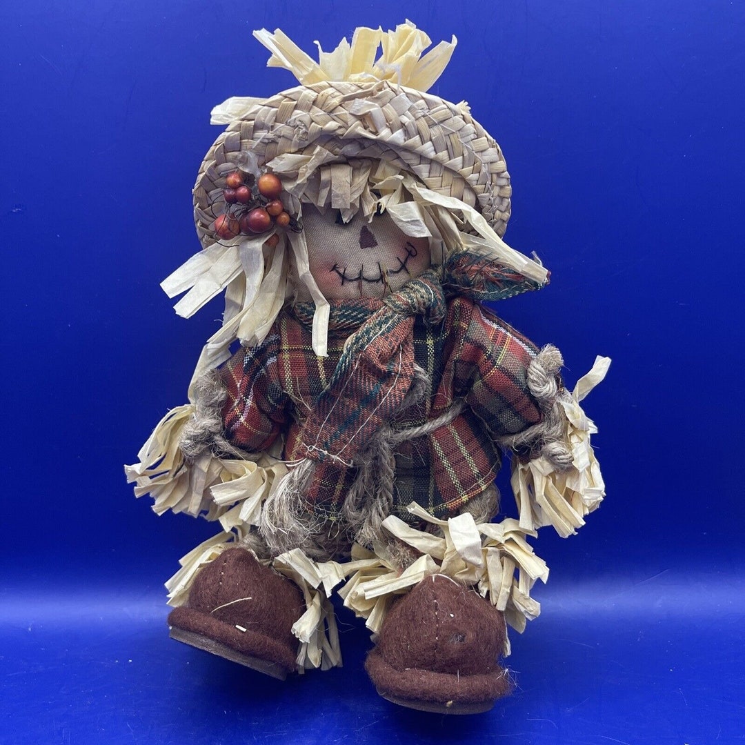 Seasonal Fall Scarecrow Plush Doll Fabric Straw Thanksgiving Etsy