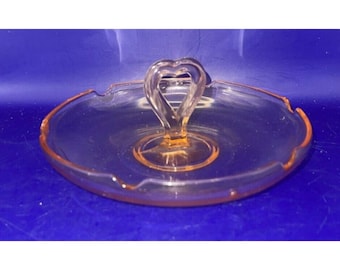 VTG 1930s L E Smith Pink Depression Glass Heart Handle Trinket Candy Relish Dish