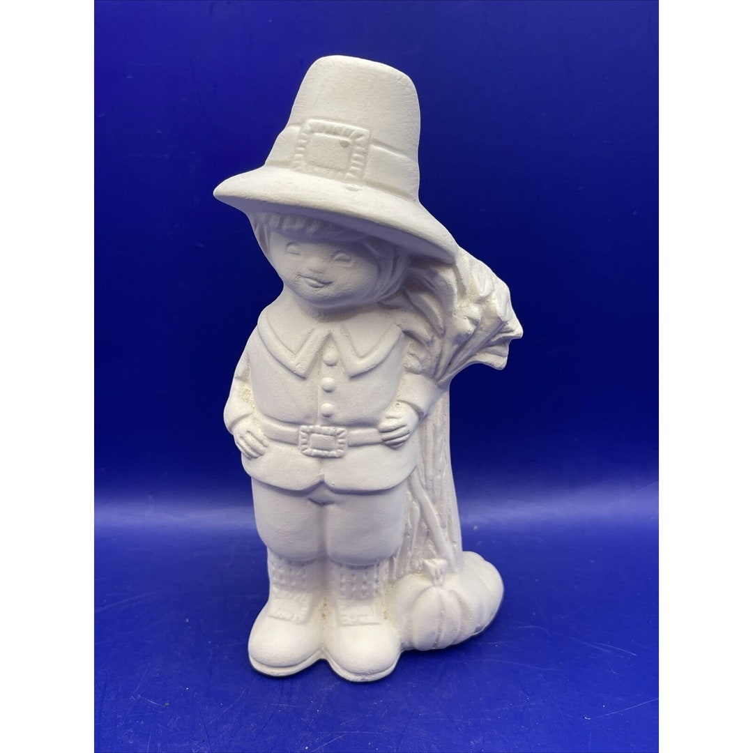 Ready to Paint Ceramic Pilgrim Figurine Thanksgiving Craft Etsy