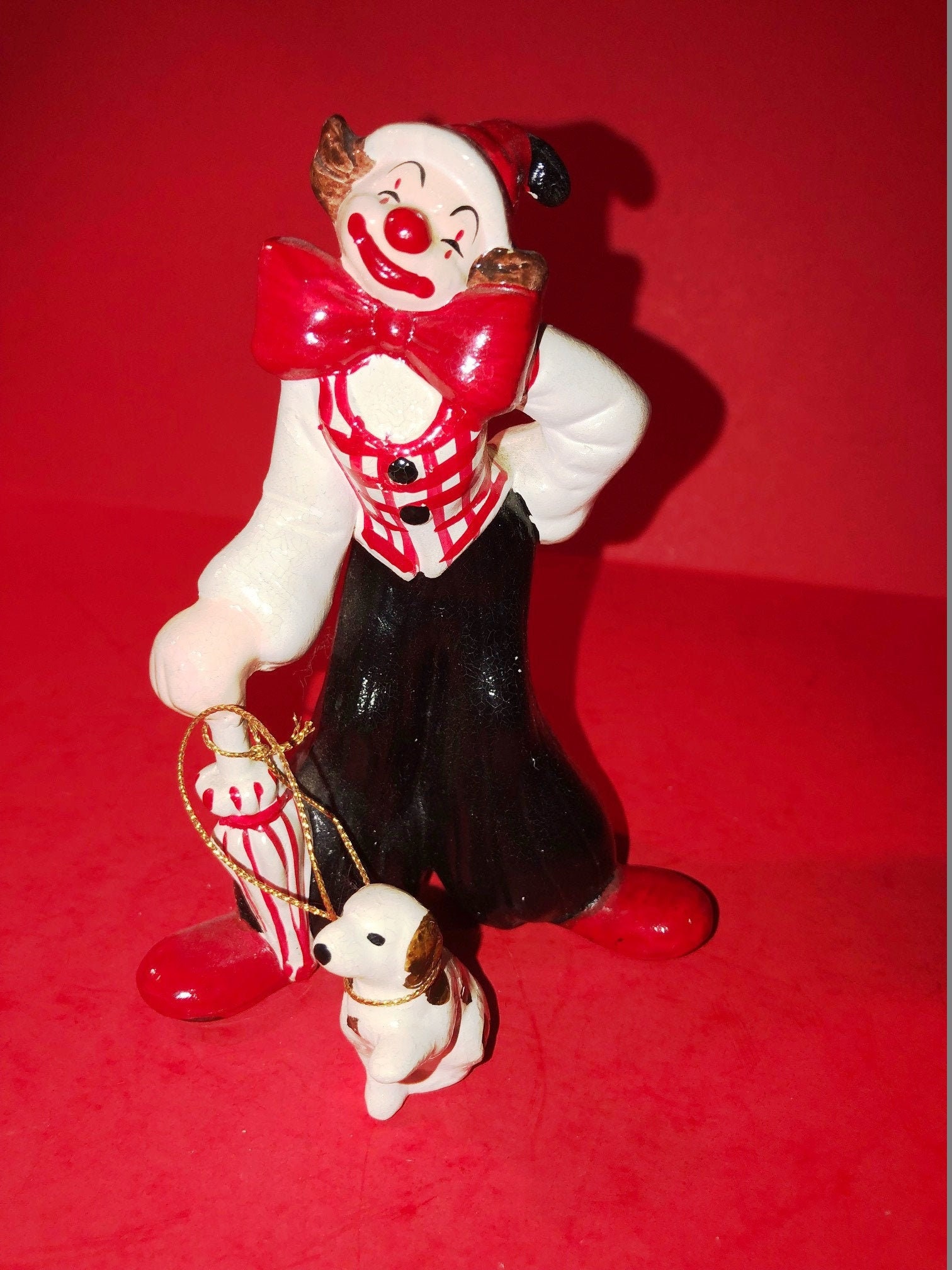 Vintage Clown Figurine Ceramic Circus Black White Red Puppy Etsy UK