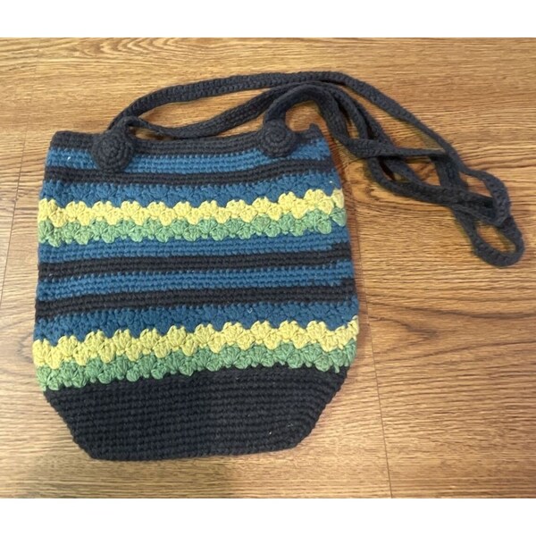 Gypsy Rose Handmade Cotton Knit Crochet Bag Purse Hippie Bojo Green Yellow Black