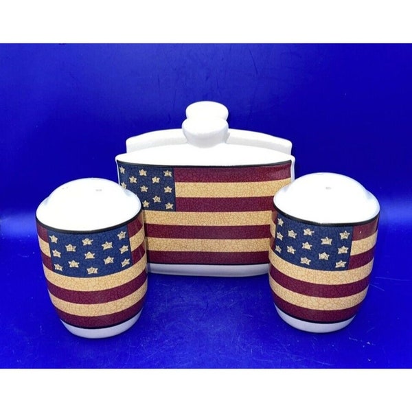 Jay Import Liberty Colonial American Flag Patriotic Salt Pepper Napkin Ceramic