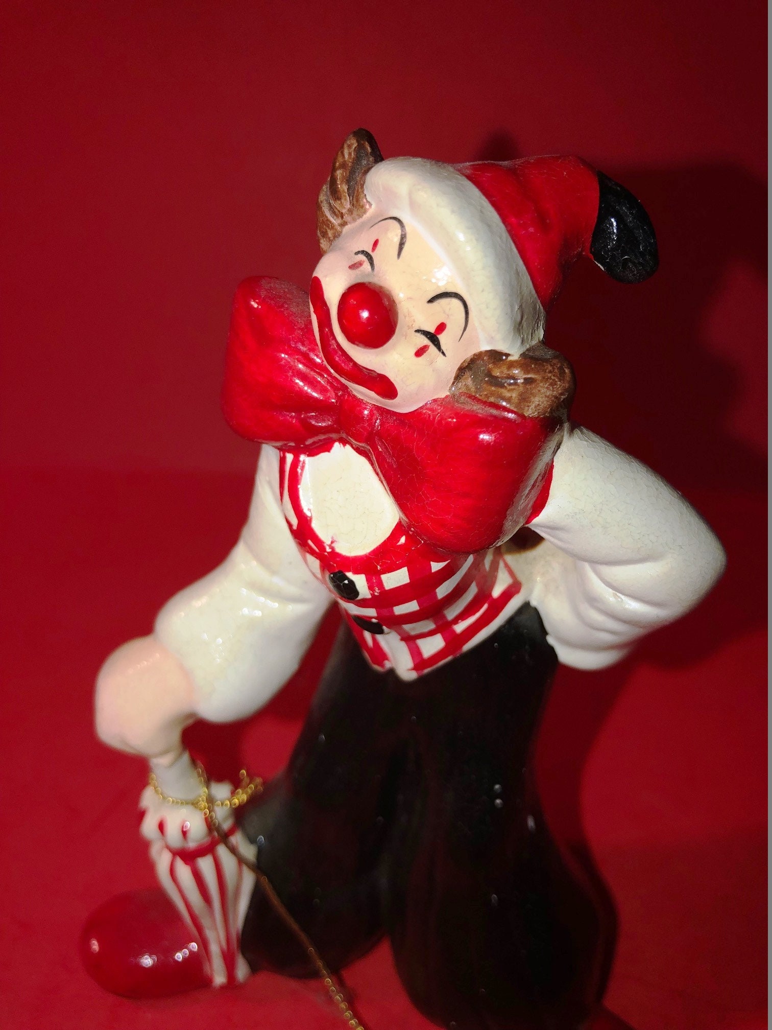 Vintage Clown Figurine Ceramic Circus Black White Red Puppy Etsy UK