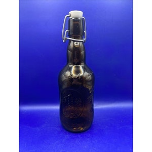 Vintage Grolsch Beer Brew Bottle Amber Brown Glass Porcelain Flip Swing Top