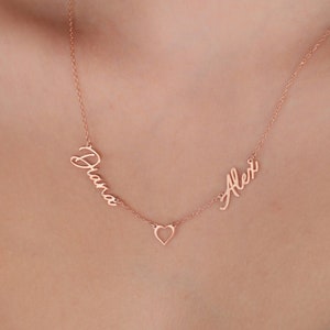 Collar personalizado de múltiples nombres, collar de 2 nombres con corazón, collar de madres- regalo de aniversario- regalo para esposa- ideas de regalos de Navidad