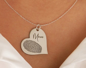 925 Silver Fingerprint Jewelry- Fingerprint Necklace- Memorial Necklace- Gift for Mom- Necklace from Fingerprints- Memorial Gifts in Gold