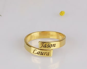 Engraved Double Name Ring Two Name Rings Personalized Names Couples Names on Ring New Mom Gift Mother Daughter Family Riing