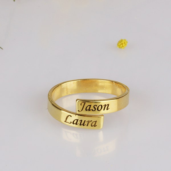 Anillo con nombre doble grabado Anillos con dos nombres Nombres personalizados Nombres de pareja en el anillo Regalo para nueva mamá Anillo para madre e hija Anillo familiar