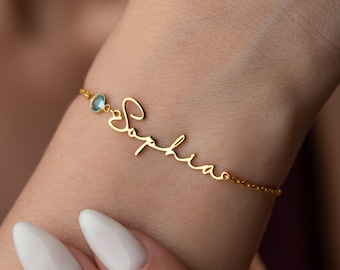 Bracelet prénom avec pierre de naissance écriture manuscrite personnalisée Bracelet prénom novembre Pierre de naissance Bracelet prénom personnalisé Bracelet en citrine