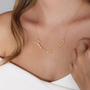 Collares de doble nombre, collar de nombre para niños, collar de dos niños, collar de 2 nombres con corazón, regalo de aniversario- regalo para esposa- regalos de Navidad