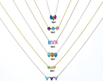 Minimalist Birthstone Necklace- Family Birthstone Jewelry- 21th Birthday Gift- Dainty Necklace in Gold, Silver- Handmade Jewelry for Grandma