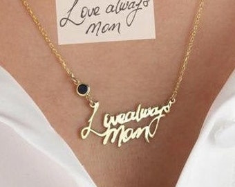 Mother Grandma Necklace, Christmas Gift, Children Handwriting Necklace, Actual Custom Handwriting jewelry, Child Writing