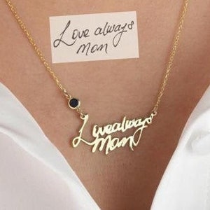 Mother Grandma Necklace, Christmas Gift, Children Handwriting Necklace, Actual Custom Handwriting jewelry, Child Writing