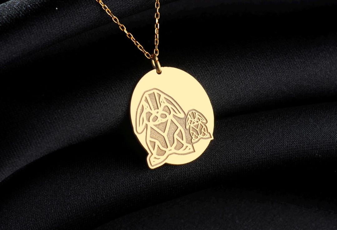 14K Solid Gold Rabbit Medallion Necklace, Personalized Bunny Pendant ...