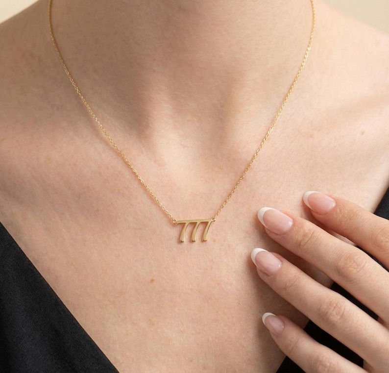 Custom Angel Number Necklace 111 Dainty Angel Number 444, 999, 777, 222, 555, 888, Angel Number Necklace For Women Lucky Date Necklace image 5