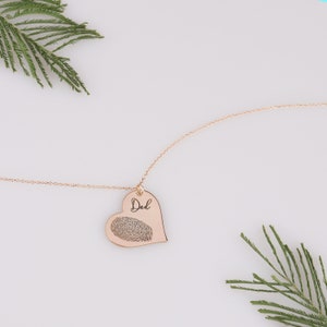 Actual Fingerprint Necklace Engraved Fingerprint Handwriting Jewelry Custom Heart Charm MEMORIAL NECKLACE Personalized Gift image 9