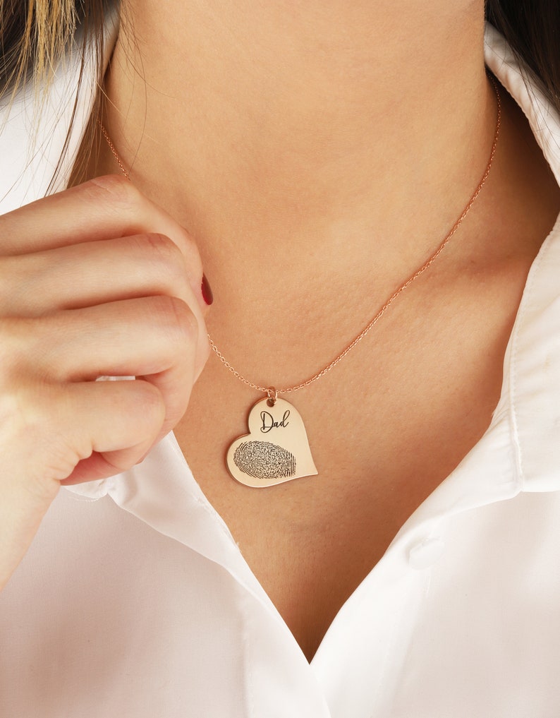 Actual Fingerprint Necklace Engraved Fingerprint Handwriting Jewelry Custom Heart Charm MEMORIAL NECKLACE Personalized Gift image 5