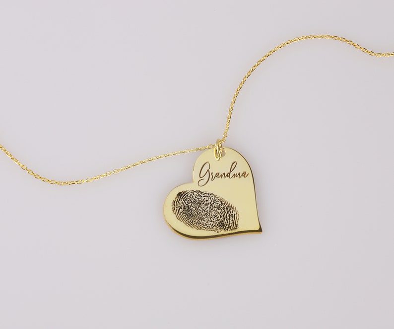 Actual Fingerprint Necklace Engraved Fingerprint Handwriting Jewelry Custom Heart Charm MEMORIAL NECKLACE Personalized Gift image 3