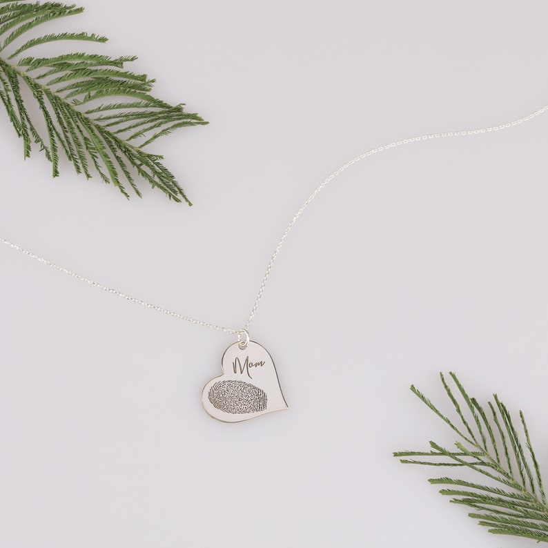 Actual Fingerprint Necklace Engraved Fingerprint Handwriting Jewelry Custom Heart Charm MEMORIAL NECKLACE Personalized Gift image 4