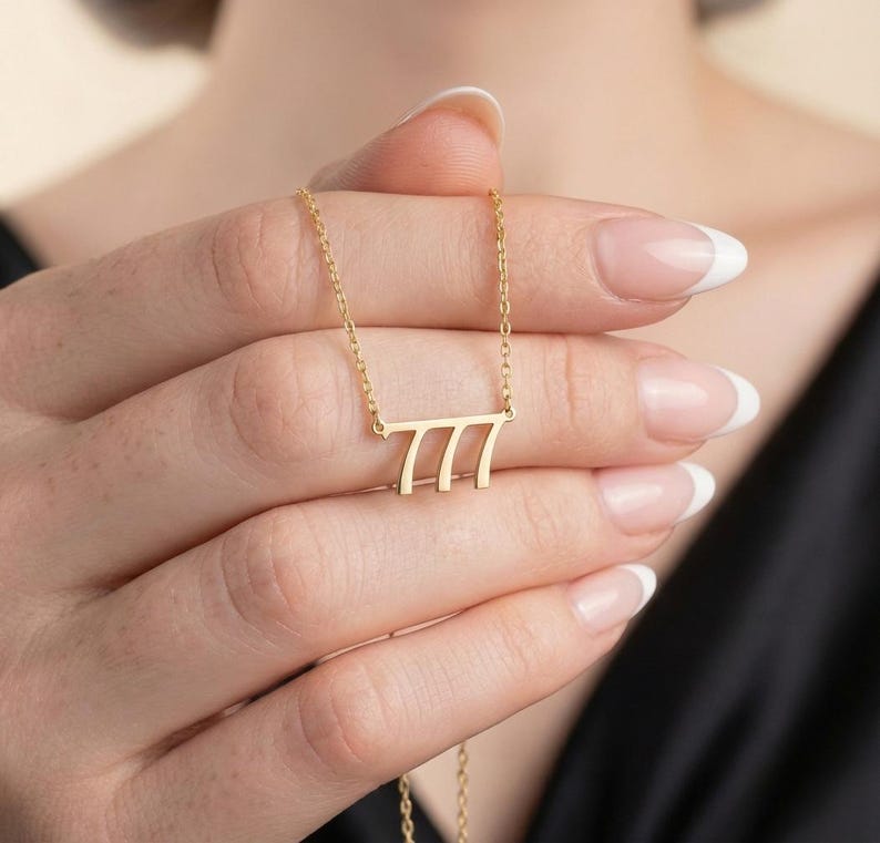 Custom Angel Number Necklace 111 Dainty Angel Number 444, 999, 777, 222, 555, 888, Angel Number Necklace For Women Lucky Date Necklace image 3