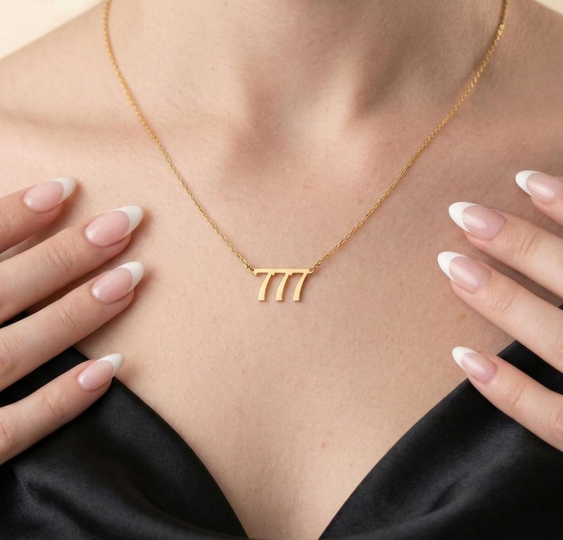 Custom Angel Number Necklace 111 Dainty Angel Number 444, 999, 777, 222, 555, 888, Angel Number Necklace For Women Lucky Date Necklace image 6