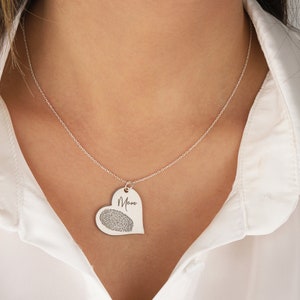 Actual Fingerprint Necklace Engraved Fingerprint Handwriting Jewelry Custom Heart Charm MEMORIAL NECKLACE Personalized Gift image 7