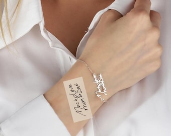 Handwriting Bracelet Custom Actual Handwriting Jewelry Signature Bracelet in Gold Memorial Personalized Keepsake Gift