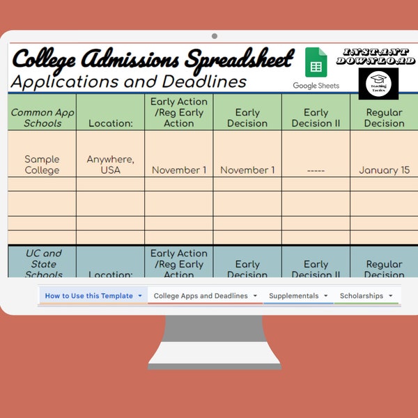 College Admissions Google Sheet Template