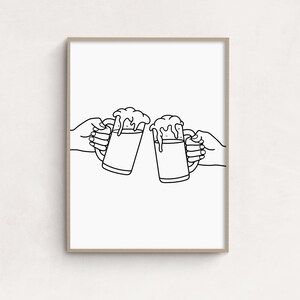 Cheers Beer Drinking Printable Wall Art Print, Beer Toasting Minimal Printable,Beer Gift,Minimalist Wall Decor, Bar art print, Printable Art
